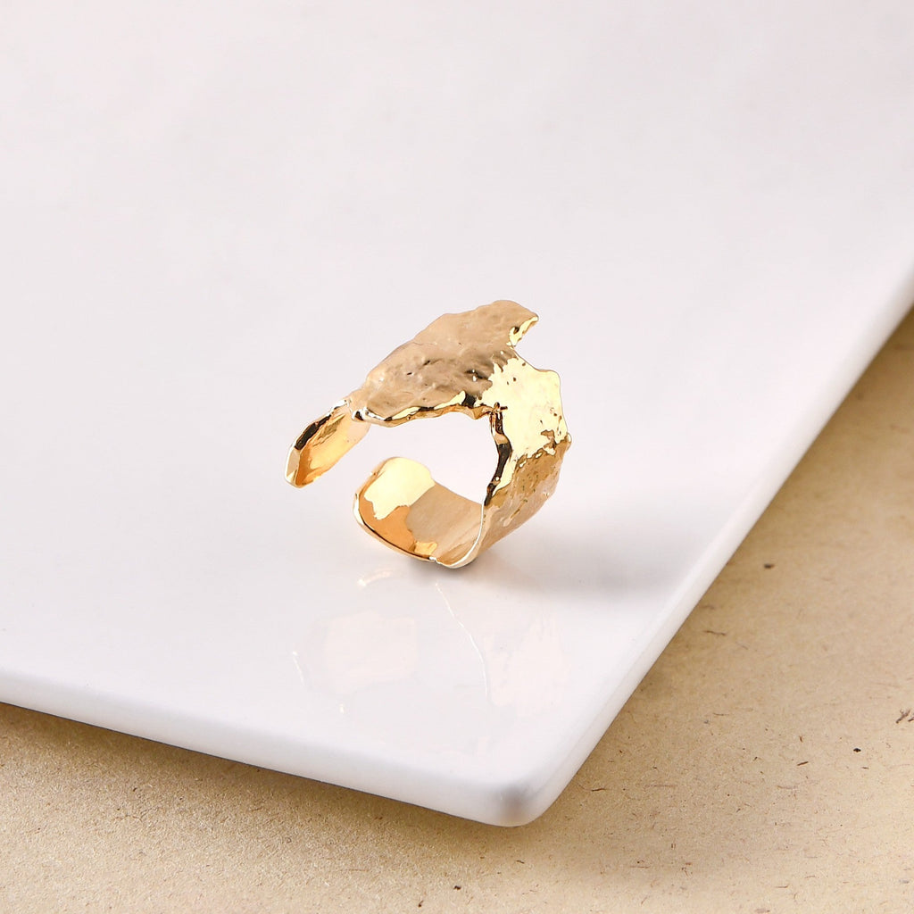 Gold Terrain Textured Statement Ring Nestasia
