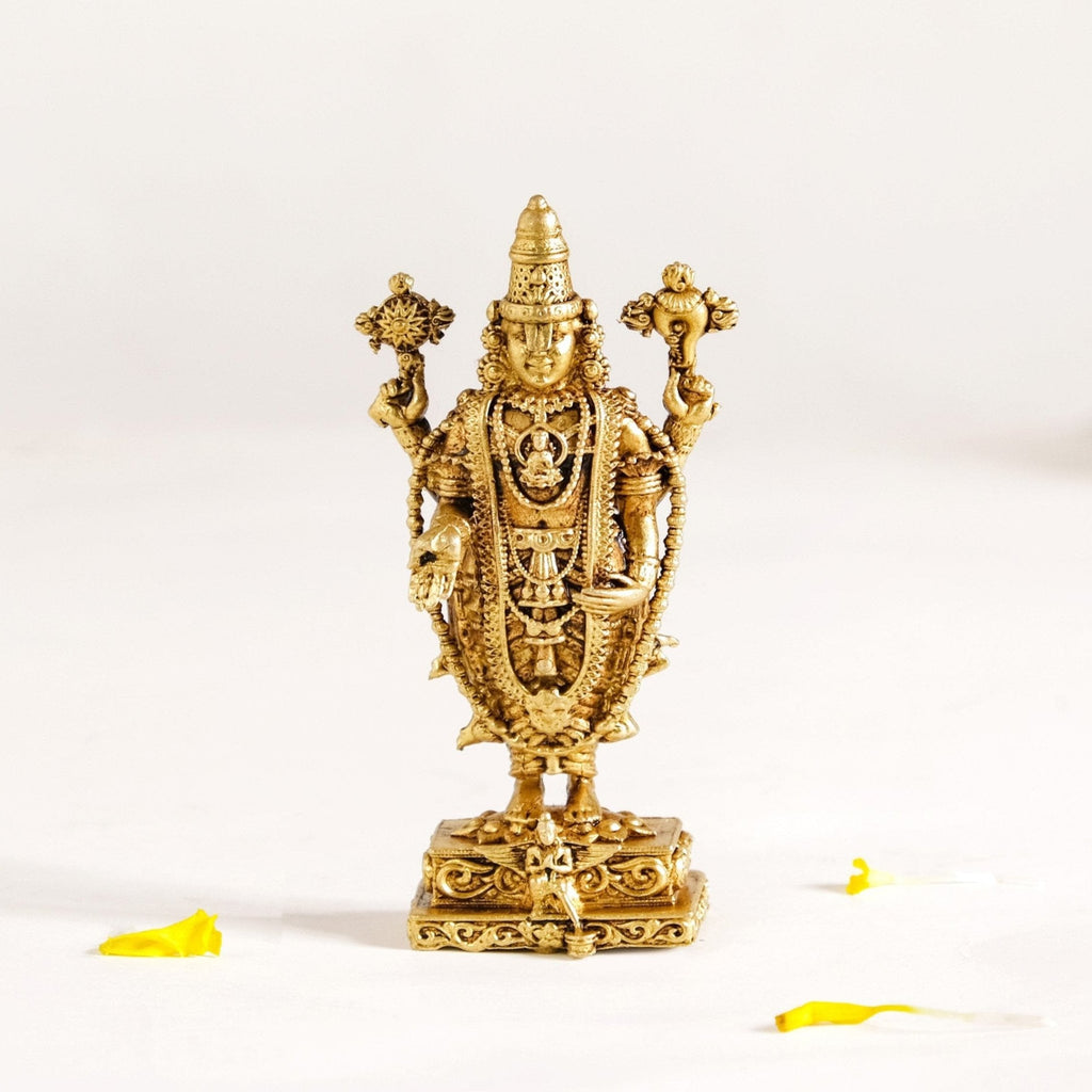 Tirupati Balaji Fine Carving Jewellery Finish Pure Brass Idol 7cm Nestasia