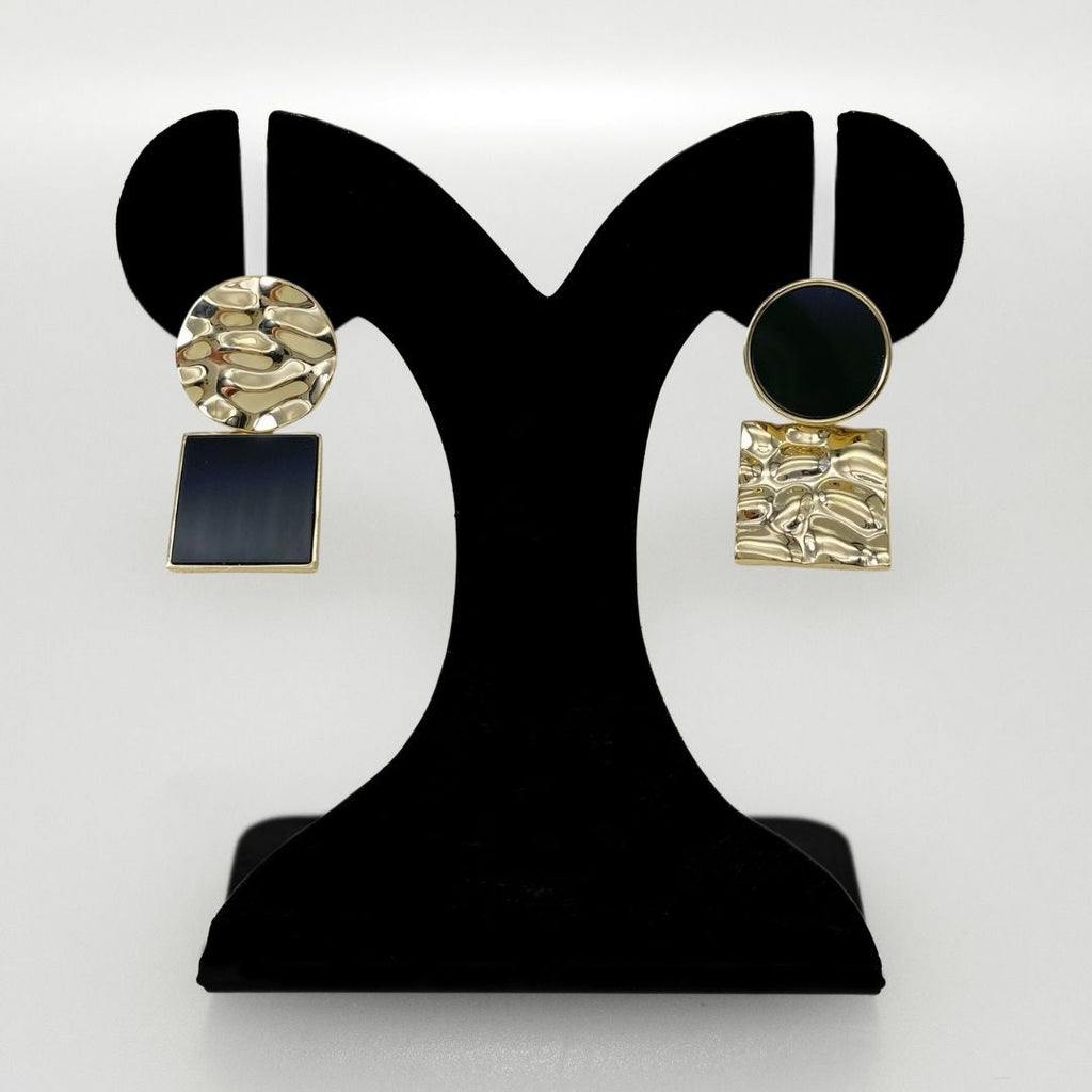 Golden Aura Black Stone Drop Earrings Nestasia