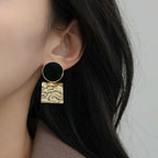 Golden Aura Black Stone Drop Earrings Nestasia