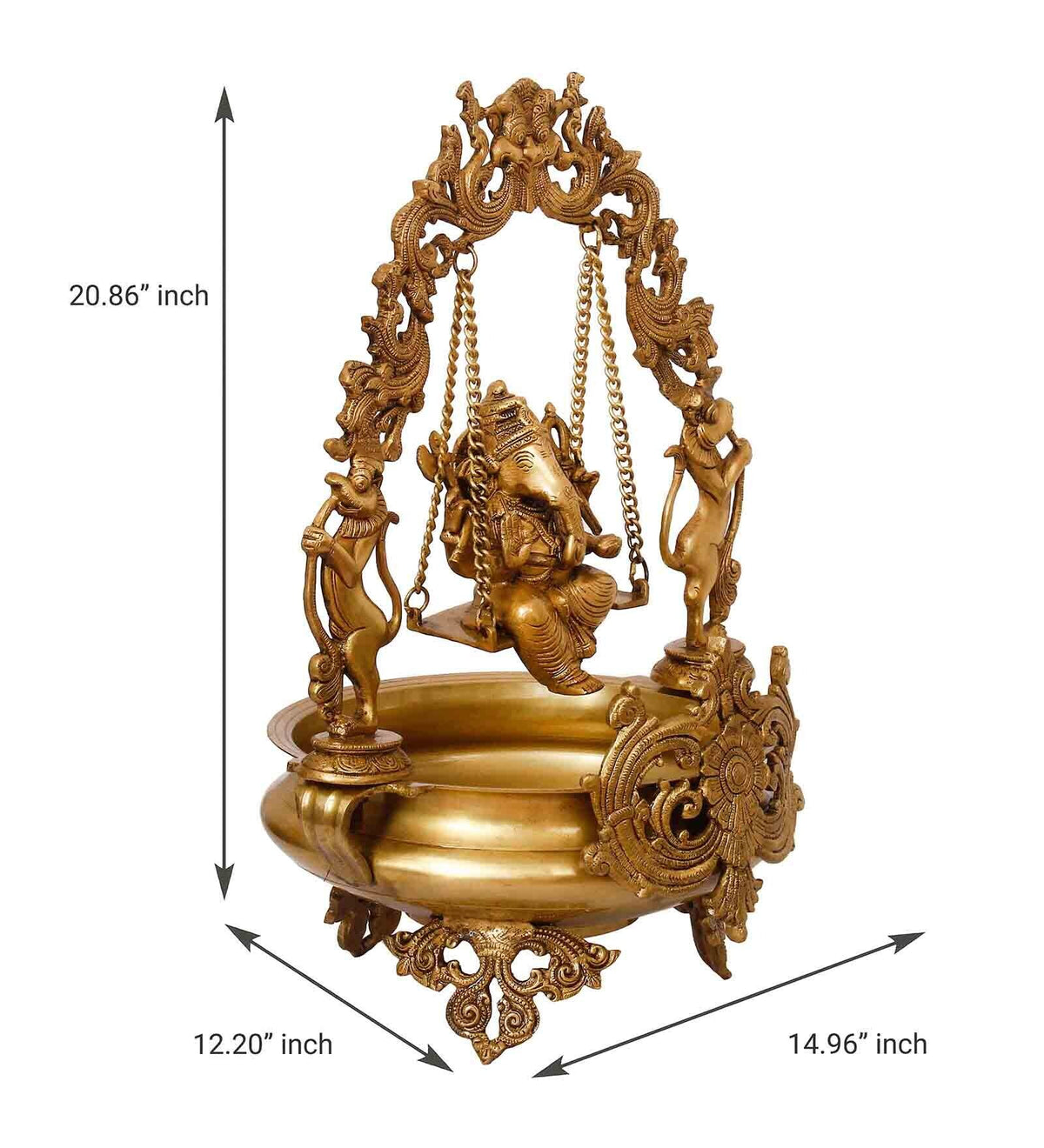 Golden Brass Decorative Lord Ganesha On Swing Premium Brass Urli Kafalo