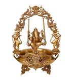 Golden Brass Decorative Lord Ganesha On Swing Premium Brass Urli Kafalo