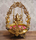 Golden Brass Decorative Lord Ganesha On Swing Premium Brass Urli Kafalo
