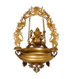 Golden Brass Decorative Lord Ganesha On Swing Premium Brass Urli Kafalo