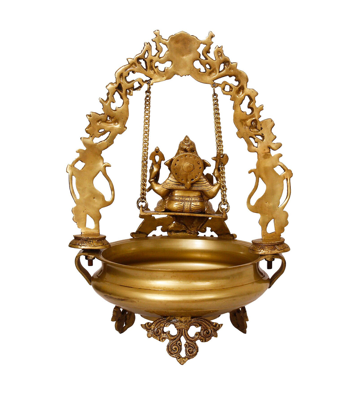 Golden Brass Decorative Lord Ganesha On Swing Premium Brass Urli Kafalo