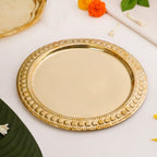 Veda Pure Brass Round Tray With Embossed Design 26cm Nestasia