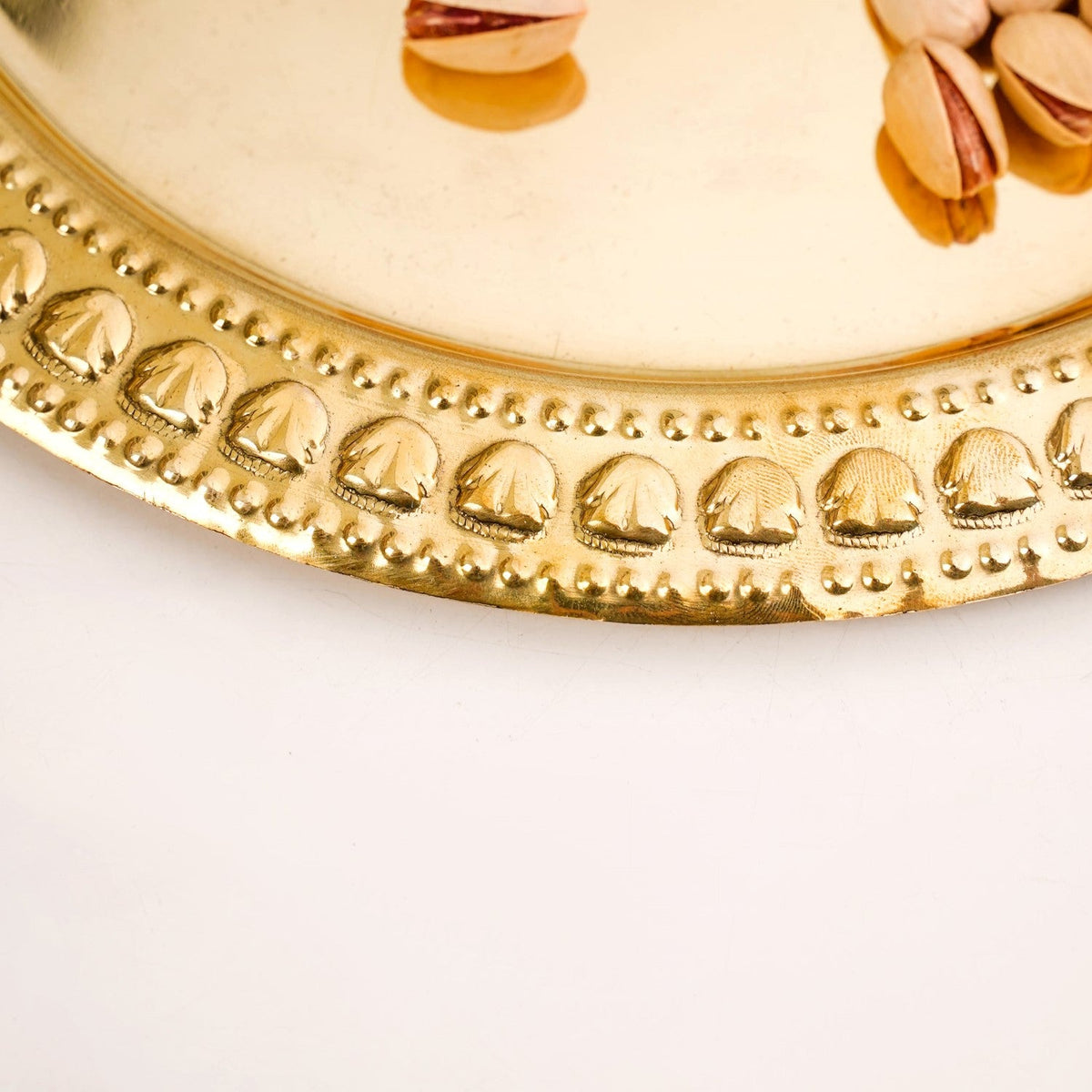 Veda Pure Brass Round Tray With Embossed Design 26cm Nestasia