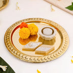 Veda Pure Brass Round Tray With Embossed Design 26cm Nestasia