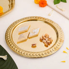 Veda Pure Brass Round Tray With Embossed Design 26cm Nestasia
