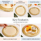 Veda Pure Brass Round Tray With Embossed Design 26cm Nestasia