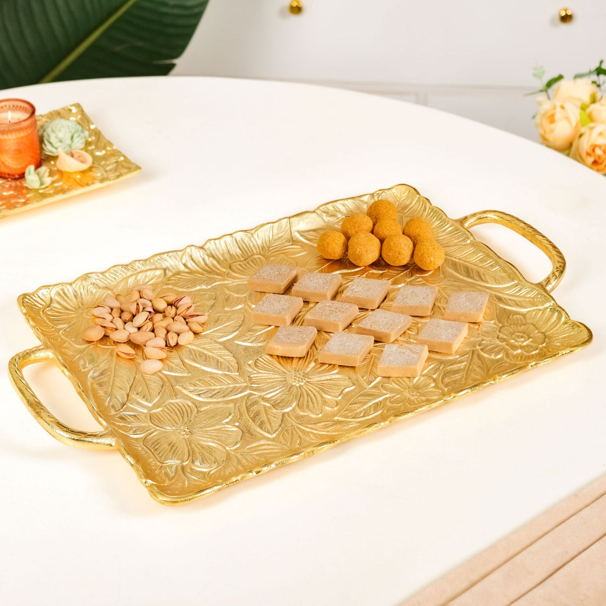 Golden Crest Royalcore Embossed Metal Tray Large Nestasia