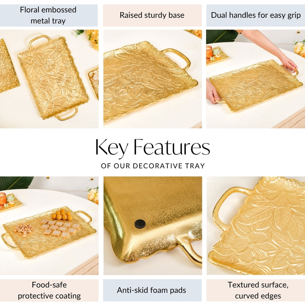 Golden Crest Royalcore Embossed Metal Tray Large Nestasia