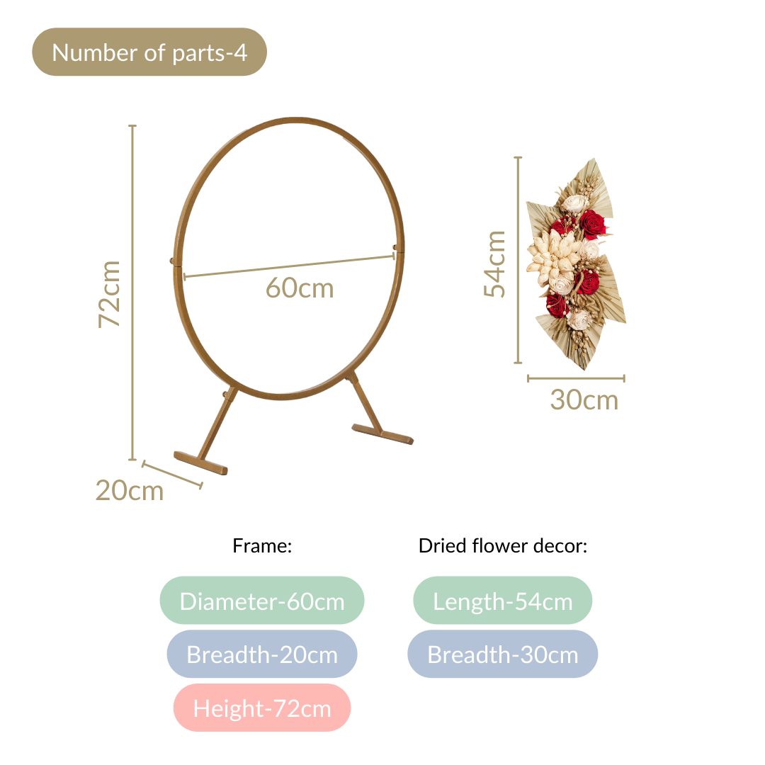Golden Round Metal Backdrop Stand With Rose Decorations 28 Inch Nestasia