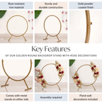 Golden Round Metal Backdrop Stand With Rose Decorations 28 Inch Nestasia