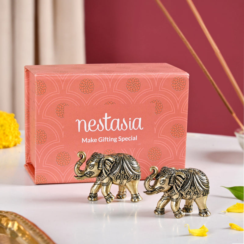 Good Luck Elephant Idol Pure Brass Set With Gift Box Of 23cm Nestasia