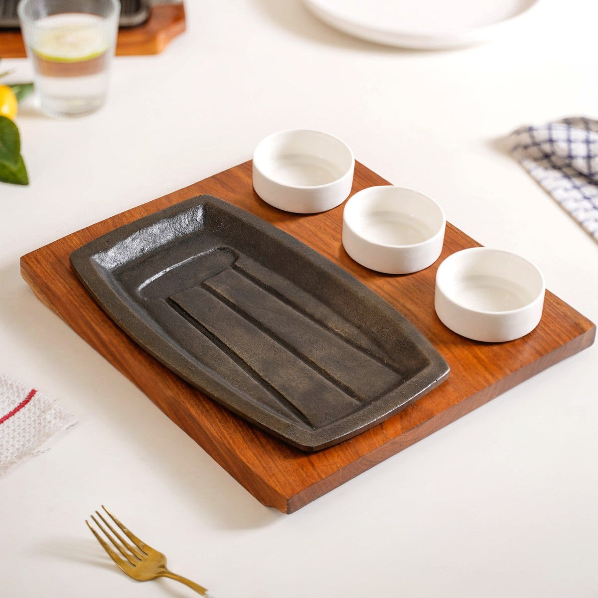Gourmet Sizzler Plate And Ceramic Bowl Set Nestasia