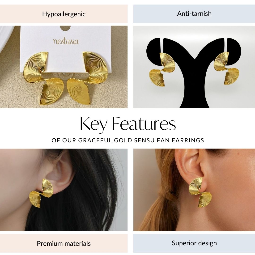 Graceful Gold Sensu Fan Earrings Nestasia