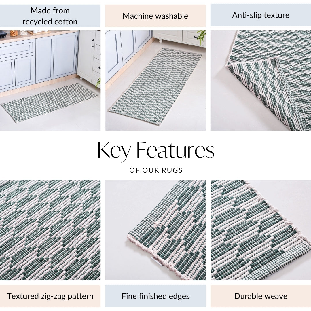 Green Boho White Floor Runner Cotton Mat 130x50cm Nestasia