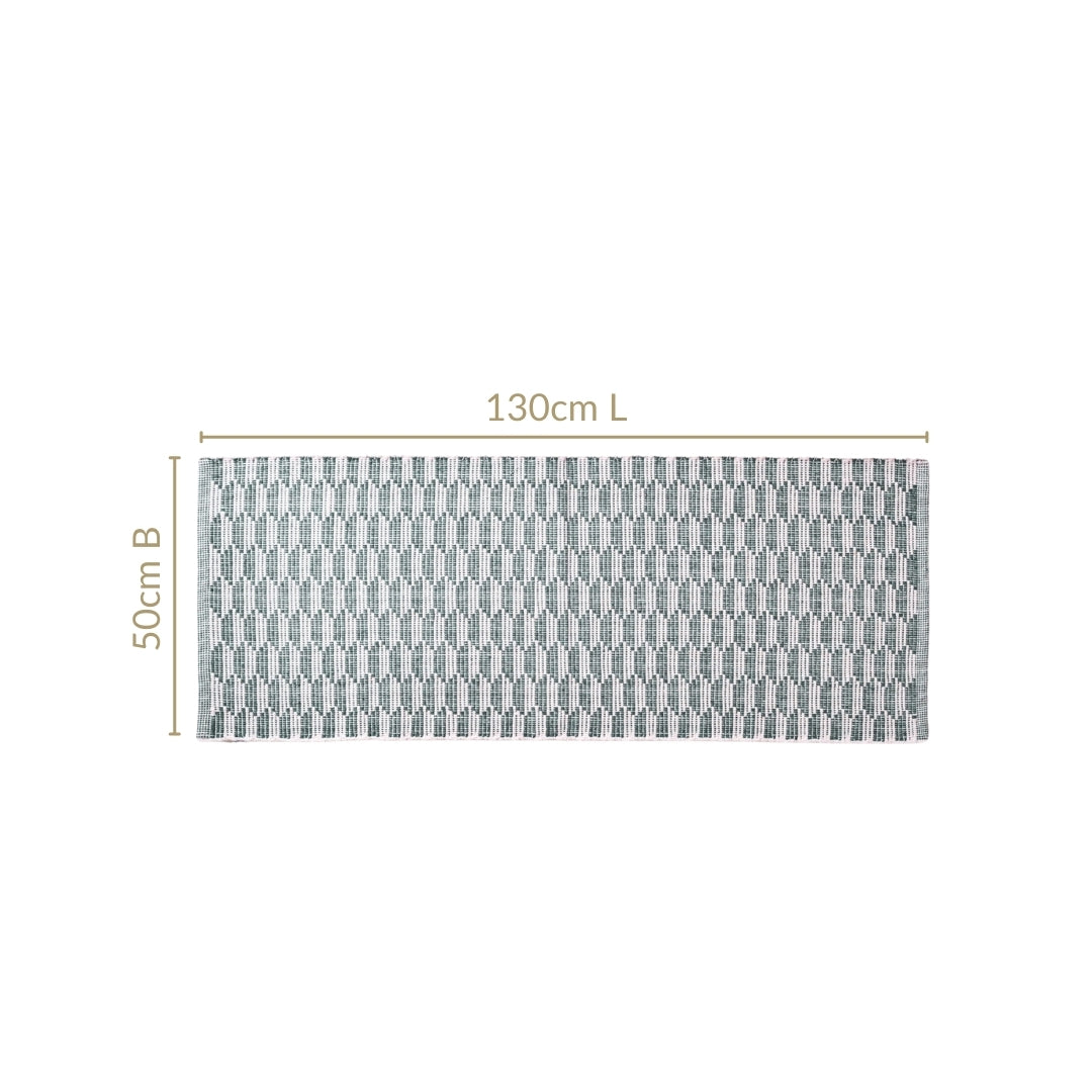 Green Boho White Floor Runner Cotton Mat 130x50cm Nestasia