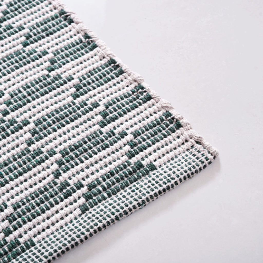 Green Boho White Floor Runner Cotton Mat 130x50cm Nestasia