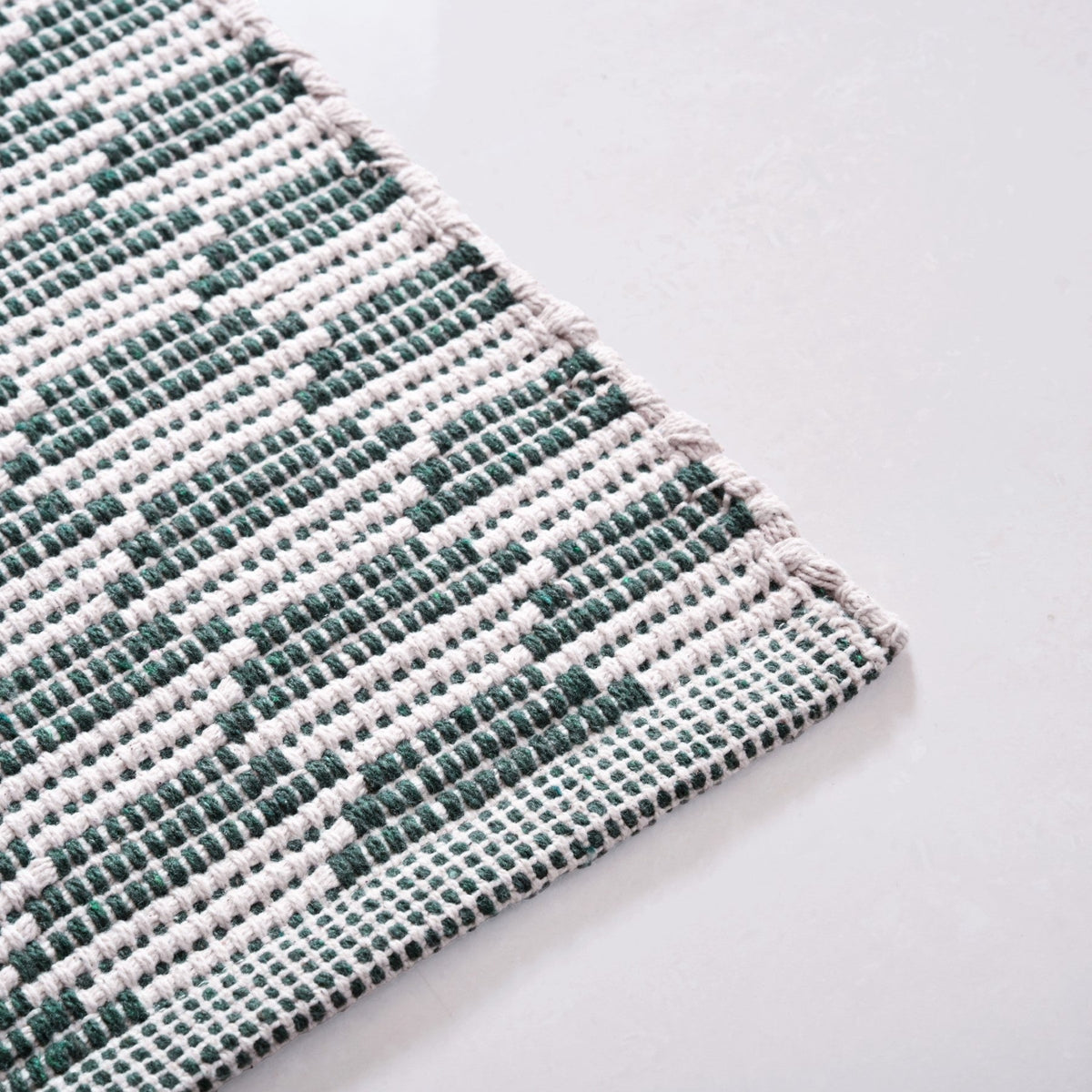 Green Boho White Floor Runner Cotton Mat 130x50cm Nestasia