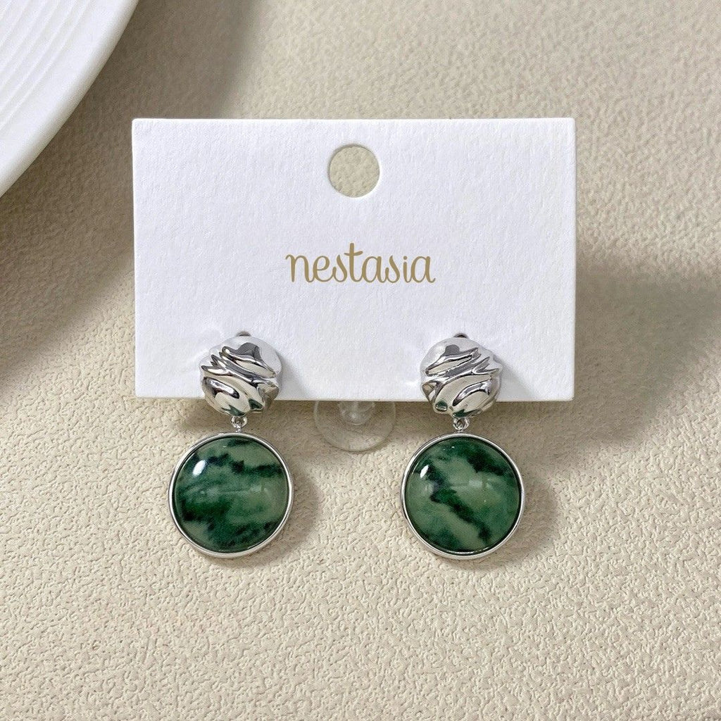 Green Marble Dainty Drop Earrings Nestasia