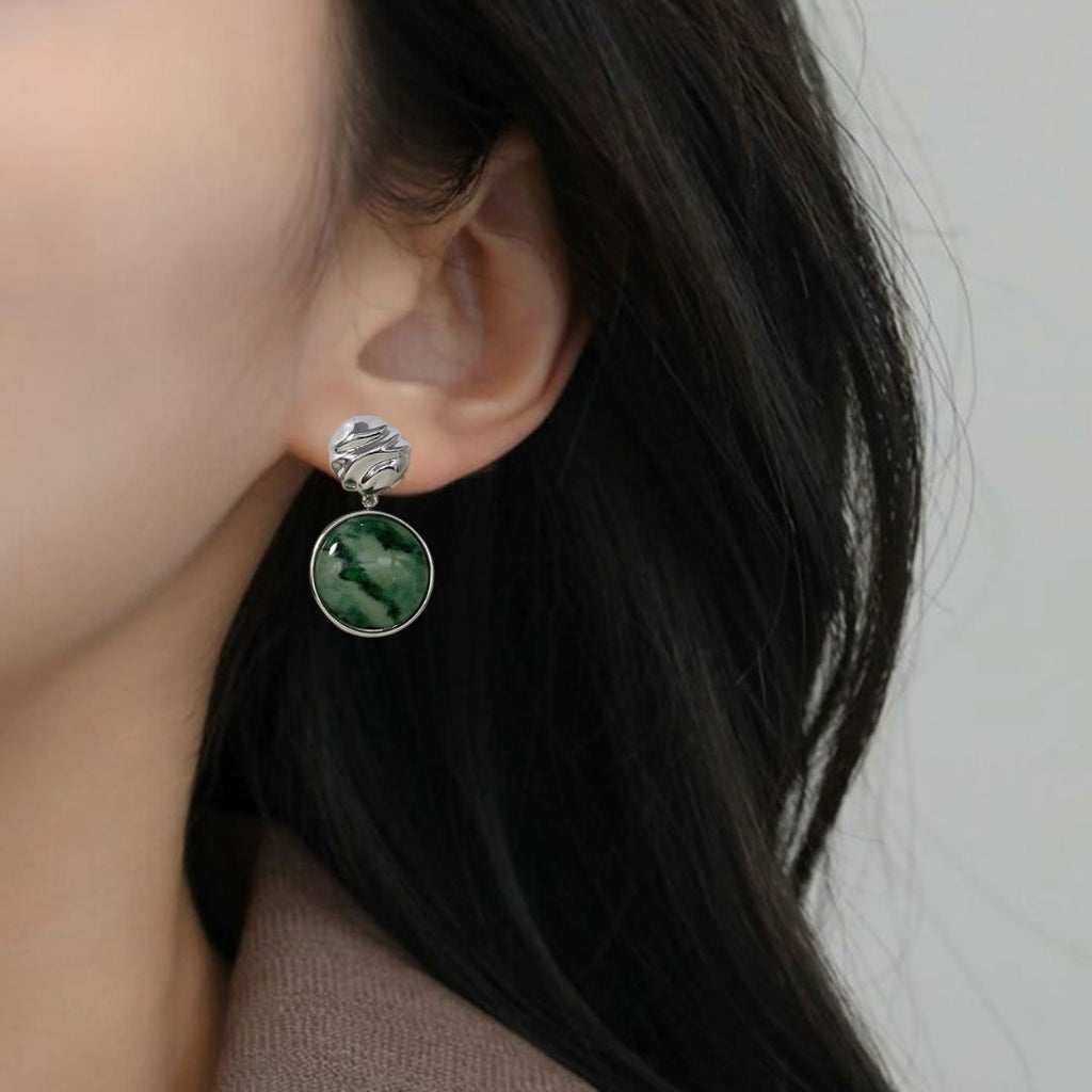 Green Marble Dainty Drop Earrings Nestasia