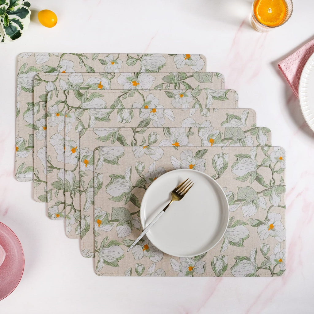 Rectangular Green Poppy Printed Placemats Set Of 6 Nestasia