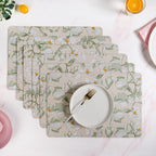 Rectangular Green Poppy Printed Placemats Set Of 6 Nestasia