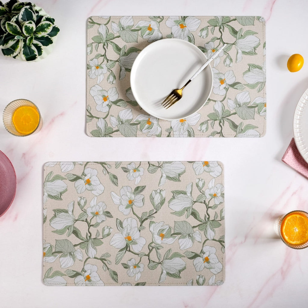 Rectangular Green Poppy Printed Placemats Set Of 6 Nestasia