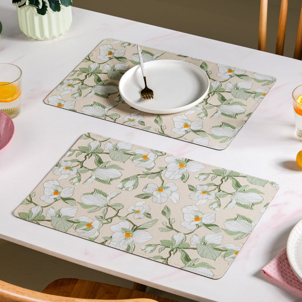Rectangular Green Poppy Printed Placemats Set Of 6 Nestasia