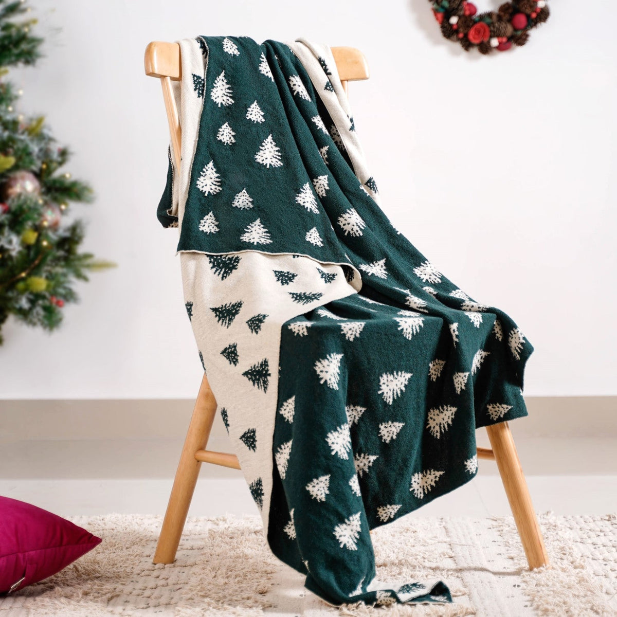 Green Reversible Christmas Tree Throw Blanket Nestasia