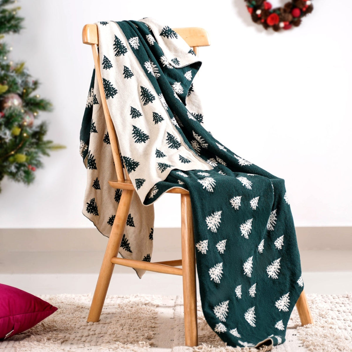 Green Reversible Christmas Tree Throw Blanket Nestasia