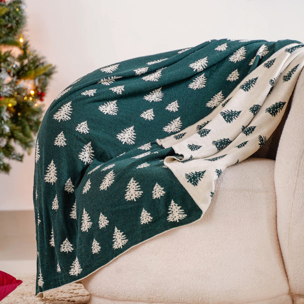 Green Reversible Christmas Tree Throw Blanket Nestasia