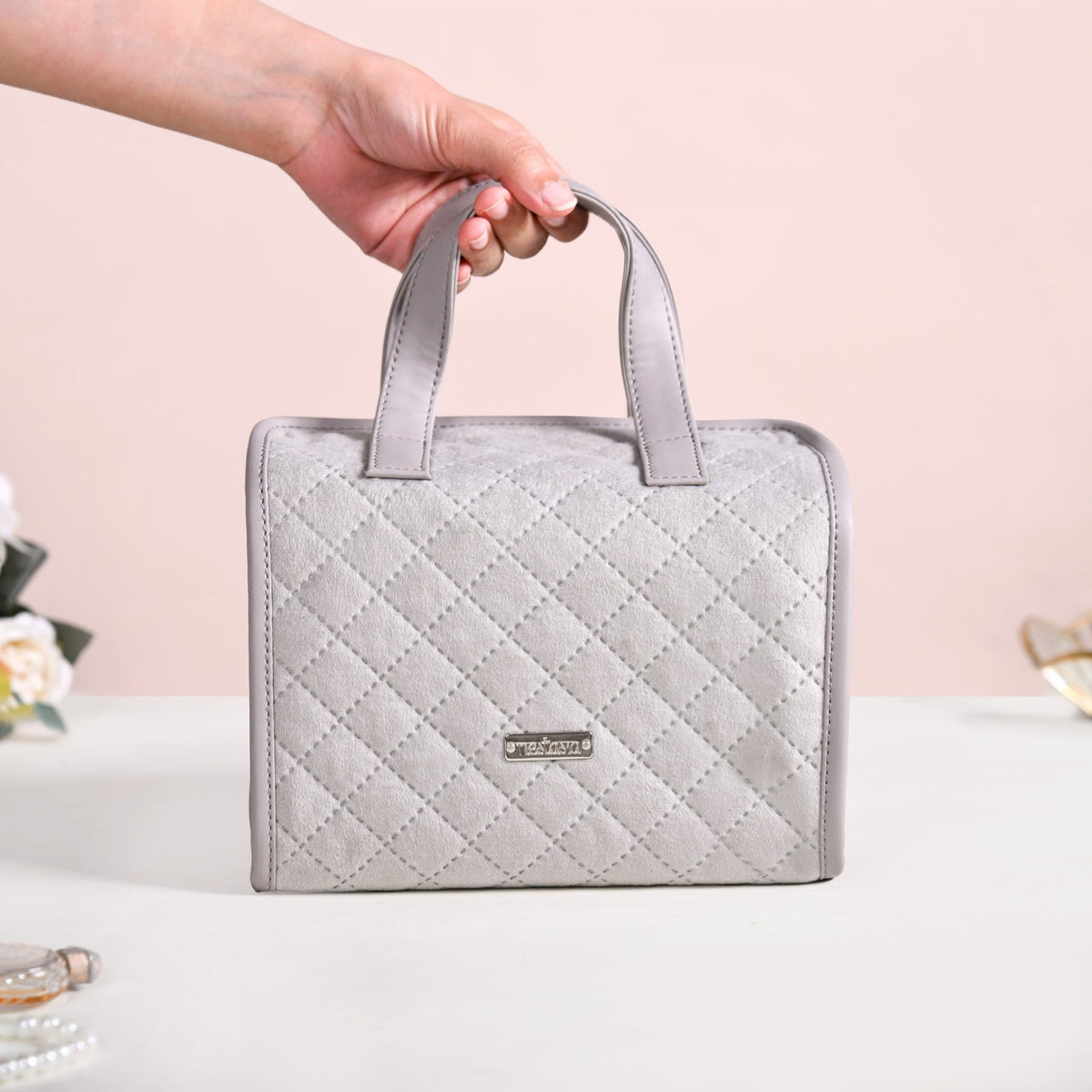 Roll Up Grey Vanity Makeup Pouch Nestasia