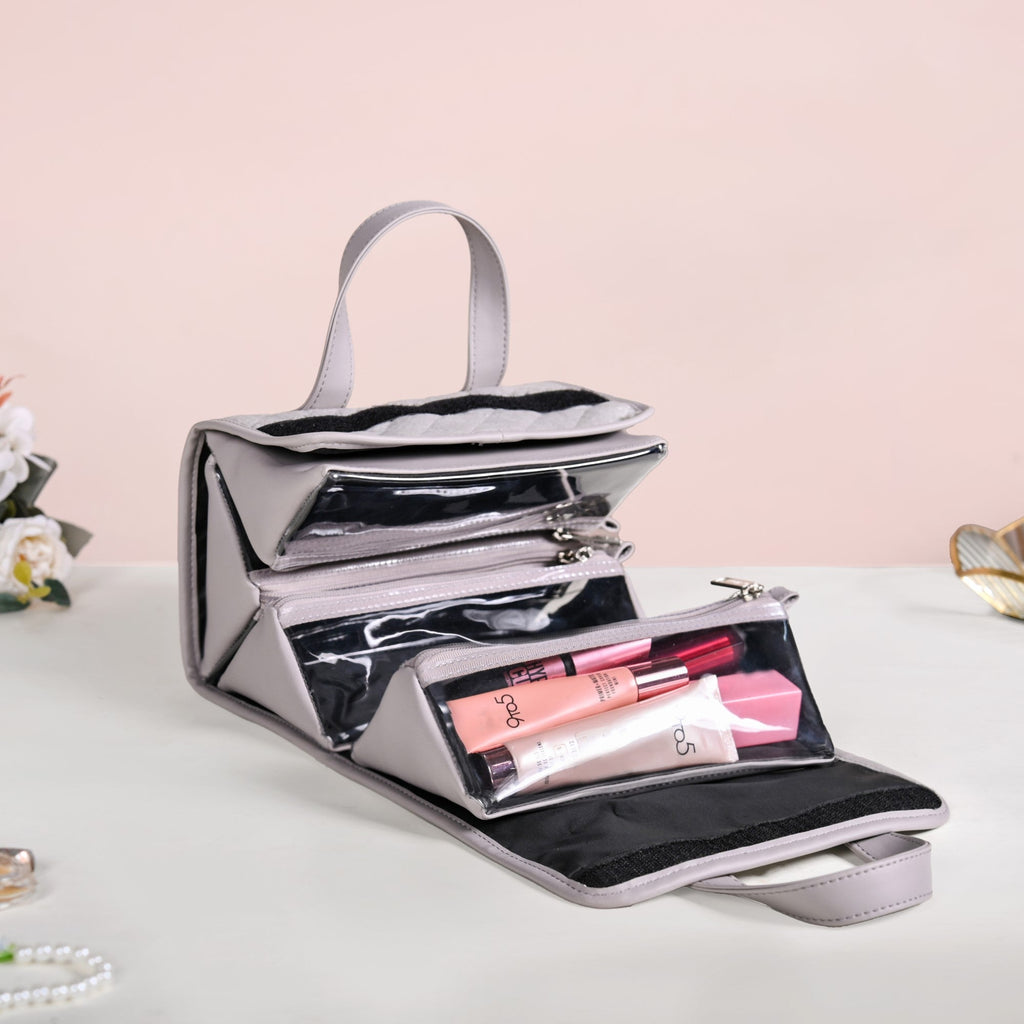 Roll Up Grey Vanity Makeup Pouch Nestasia