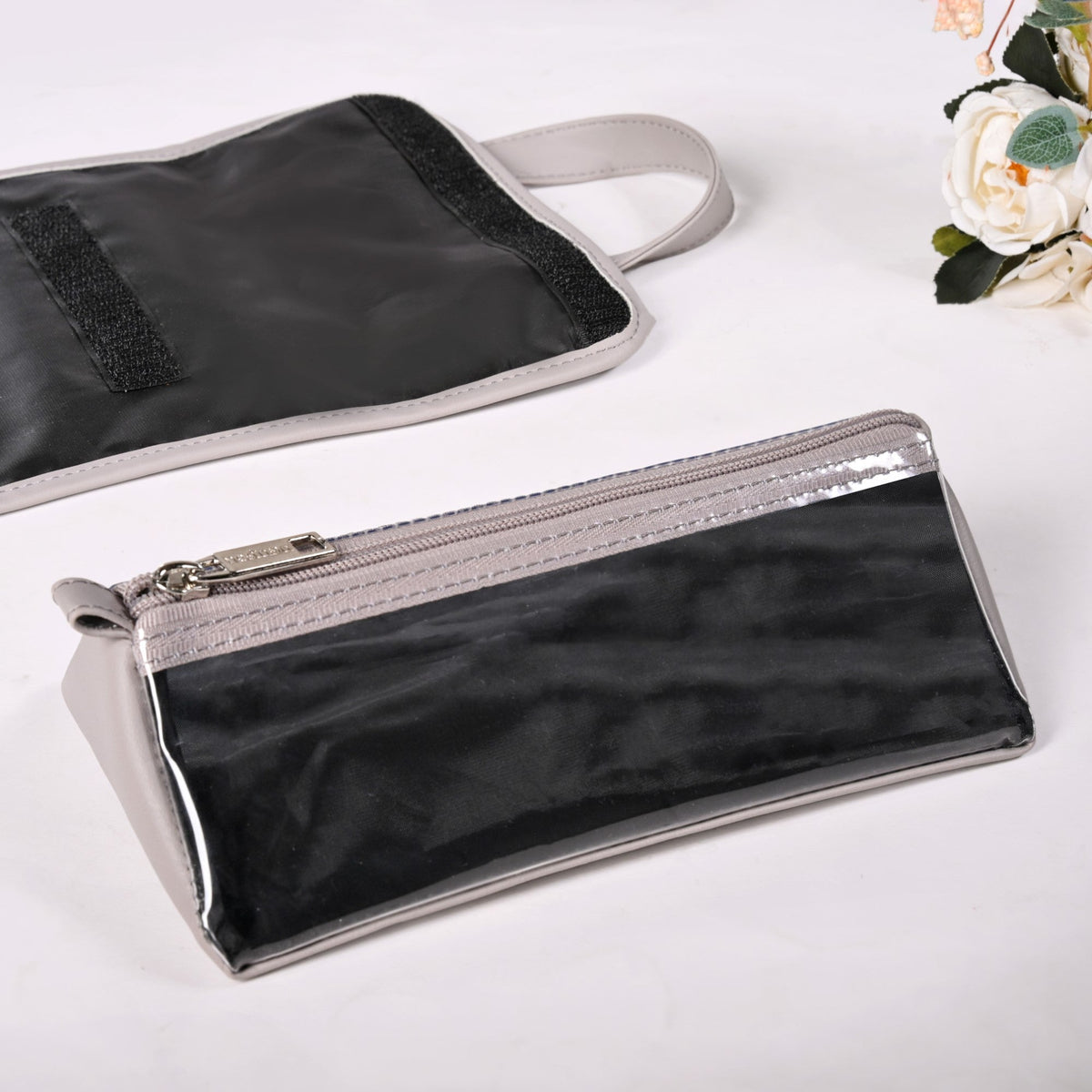 Roll Up Grey Vanity Makeup Pouch Nestasia