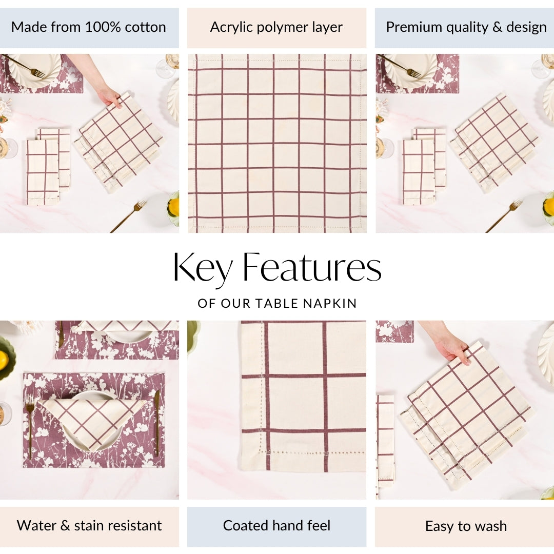 Mauve Grid Cotton Table Napkin Set Of 4 Nestasia