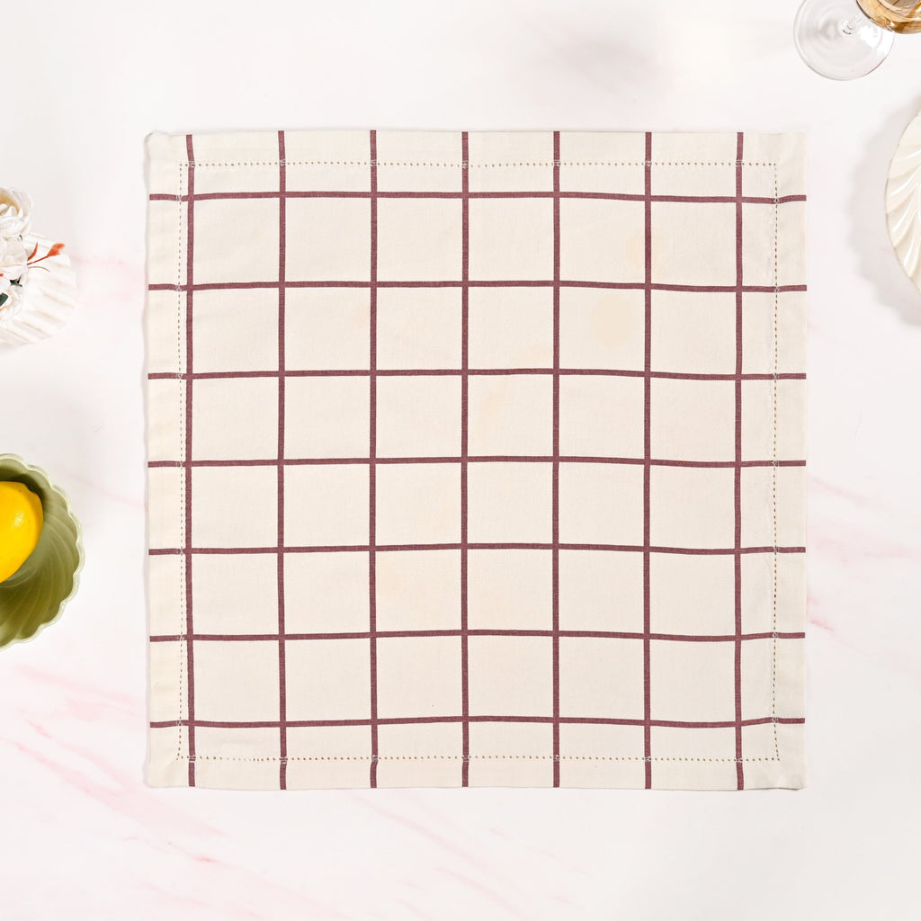 Mauve Grid Cotton Table Napkin Set Of 4 Nestasia