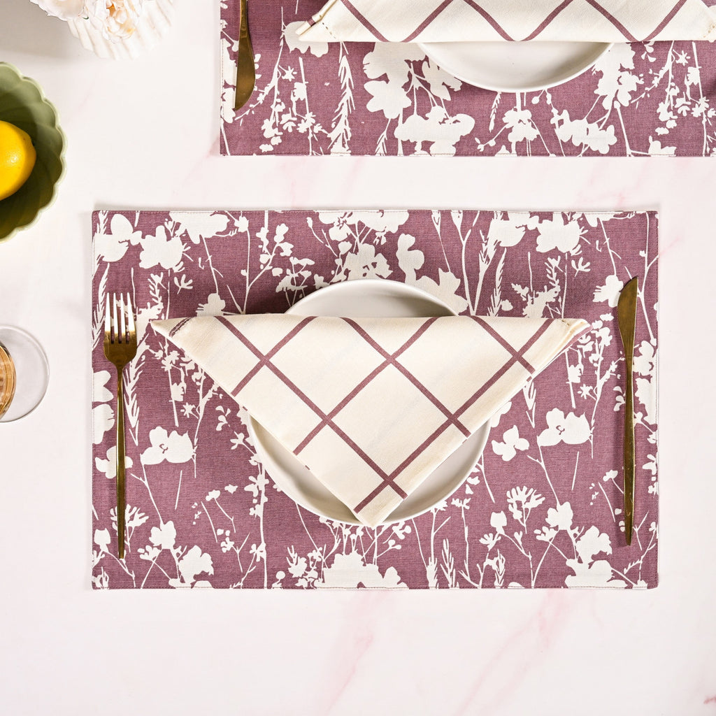 Mauve Grid Cotton Table Napkin Set Of 4 Nestasia
