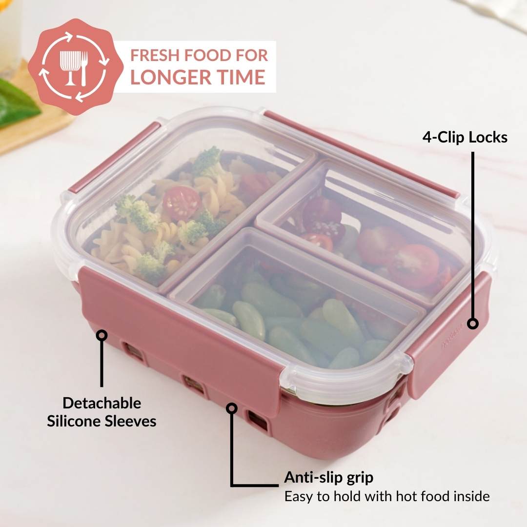 Gripso Triple Compartment Lunch Box 1000ml Mauve Nestasia