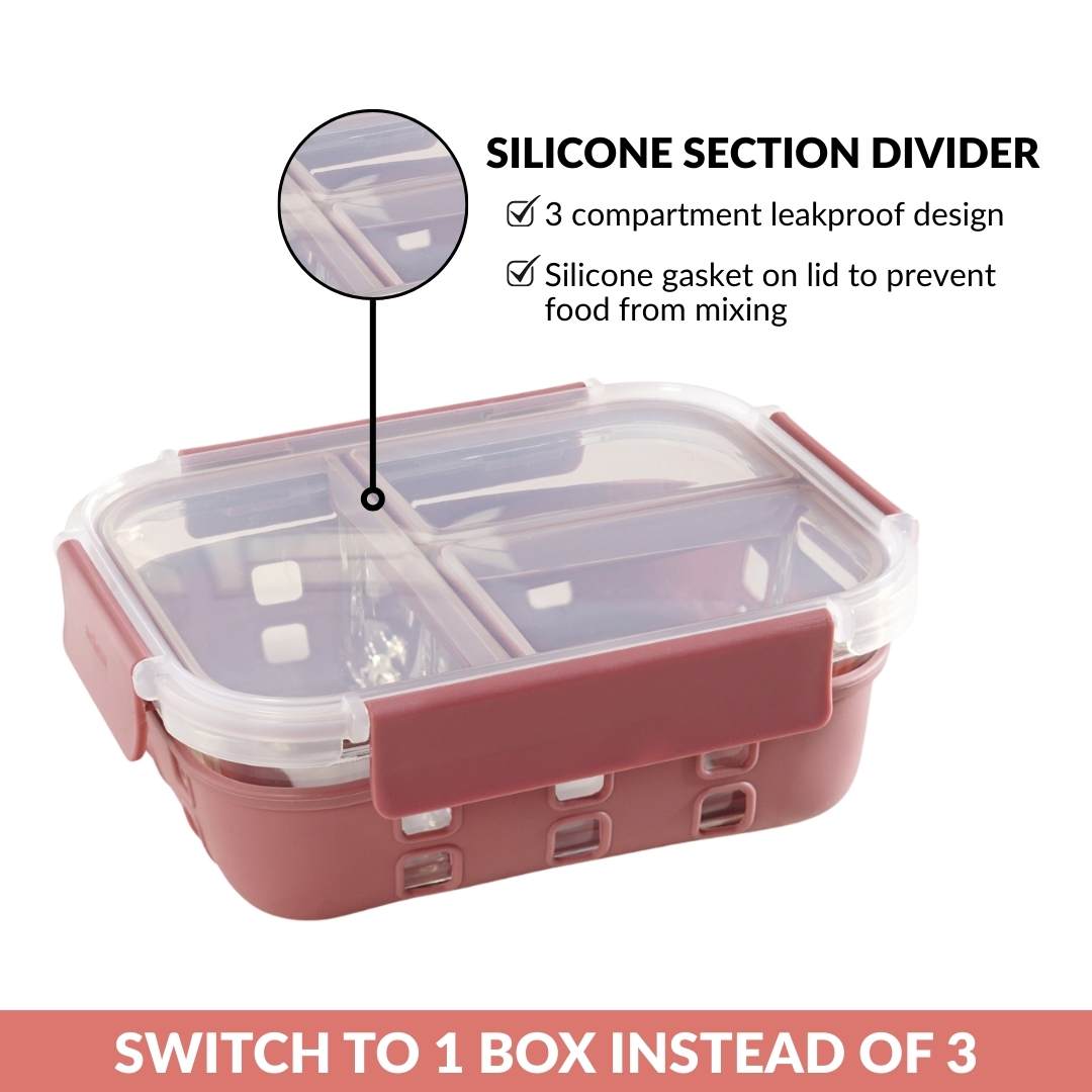 Gripso Triple Compartment Lunch Box 1000ml Mauve Nestasia