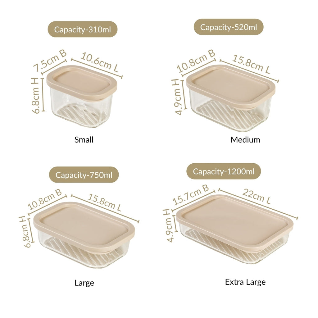 Groovo Stackable Glass Food Storage Container Set Of 6 S 310ml M 520ml L 750ml XL 1200ml Nestasia