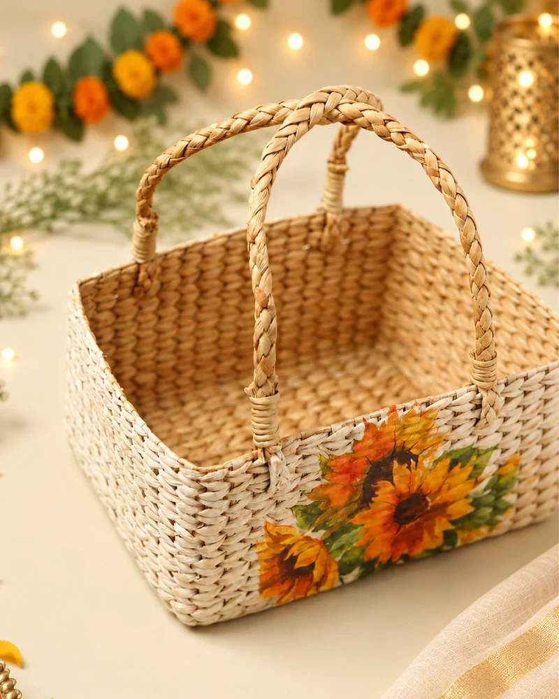 Natural Seagrass Hamper Basket for Kitchen, Dining Table, and Decorative Display