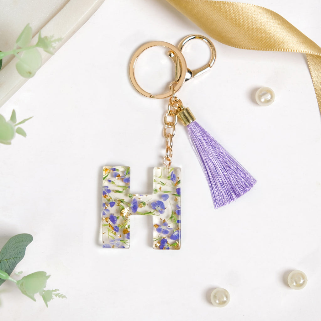 Heartfelt H Keychain With Pressed Flowers Nestasia