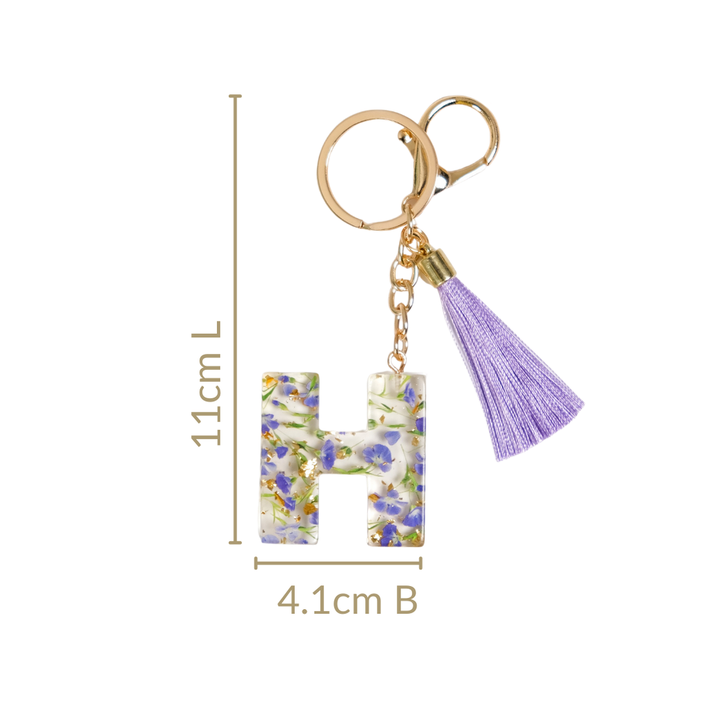 Heartfelt H Keychain With Pressed Flowers Nestasia