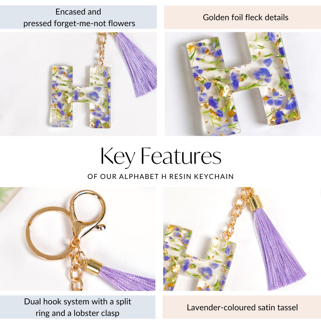 Heartfelt H Keychain With Pressed Flowers Nestasia