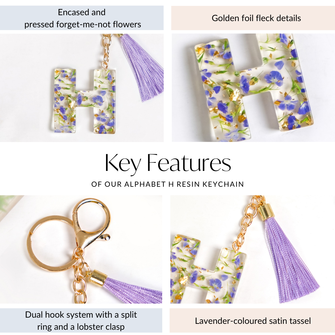 Heartfelt H Keychain With Pressed Flowers Nestasia