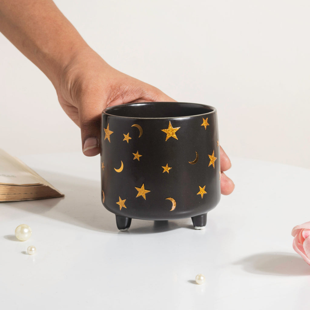 Stars and Moons Black Ceramic Planter Small Nestasia