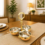 Brass Copper And Steel Pickle And Condiment Serving Set With Spoons (7 Inch) Vedansh Craft